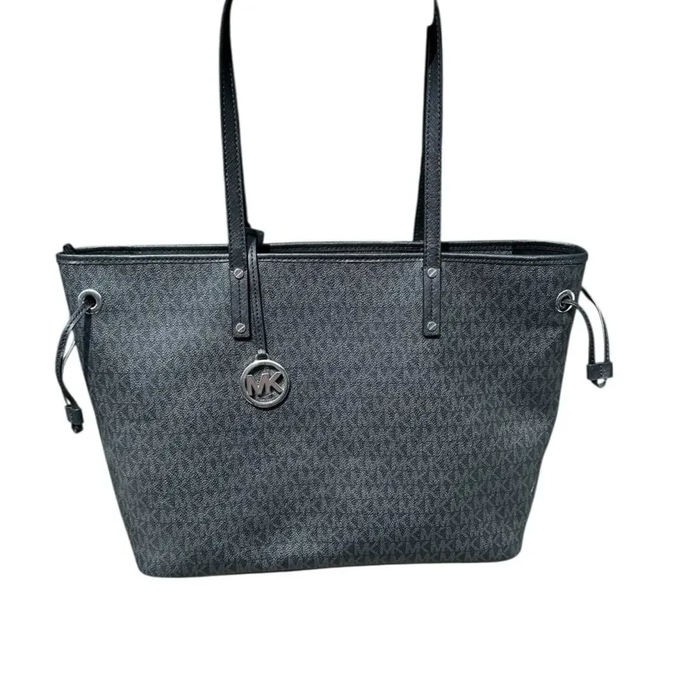 Michael Kors Black MK Logo Jet Set Travel Tote - Picture 5 of 12